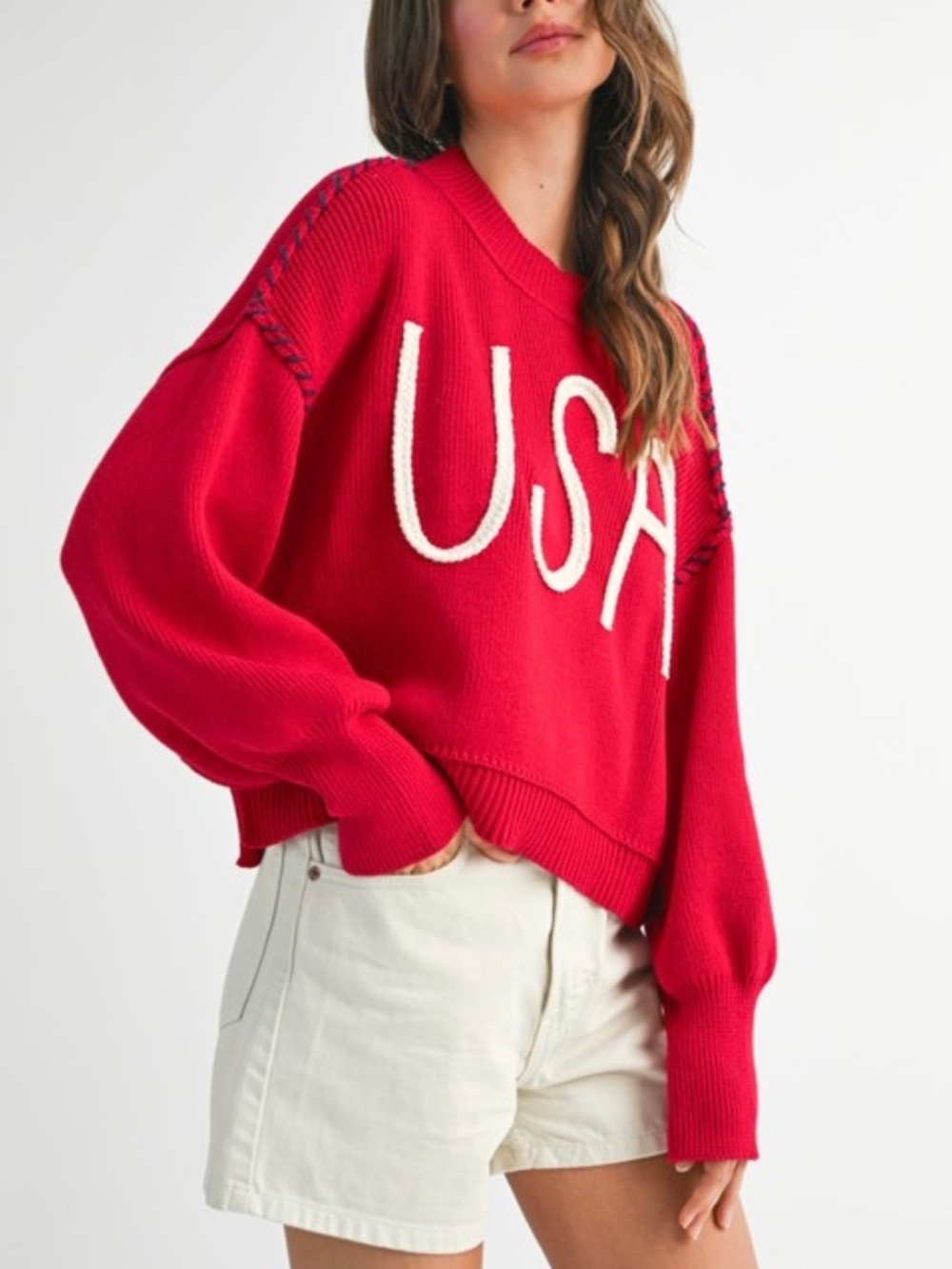 RED CABLE KNIT "USA" LONG SLEEVE SWEATER SIZE SMALL - NWT
